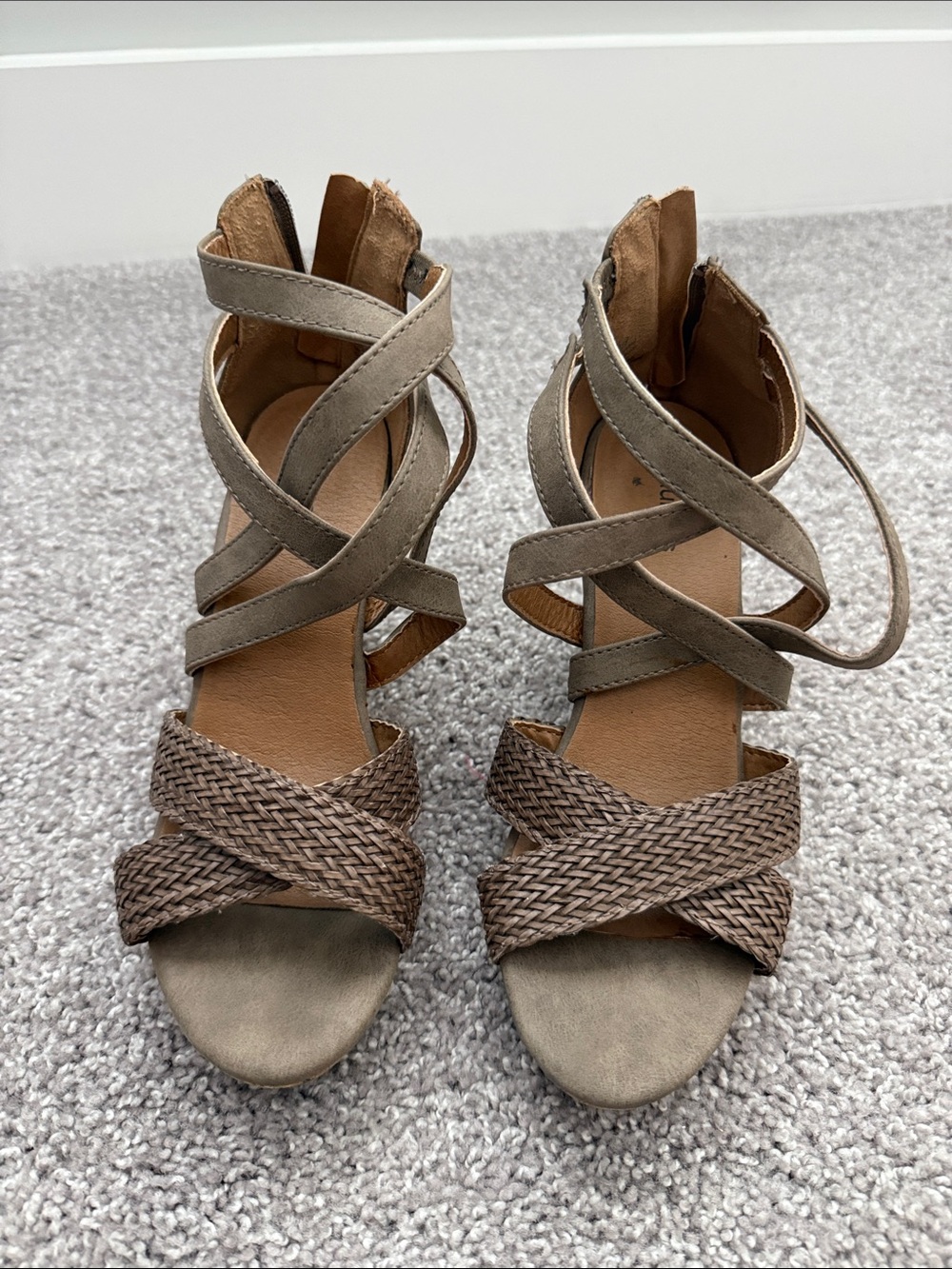 Maurices Taupe Braided Strappy Heeled Sandals